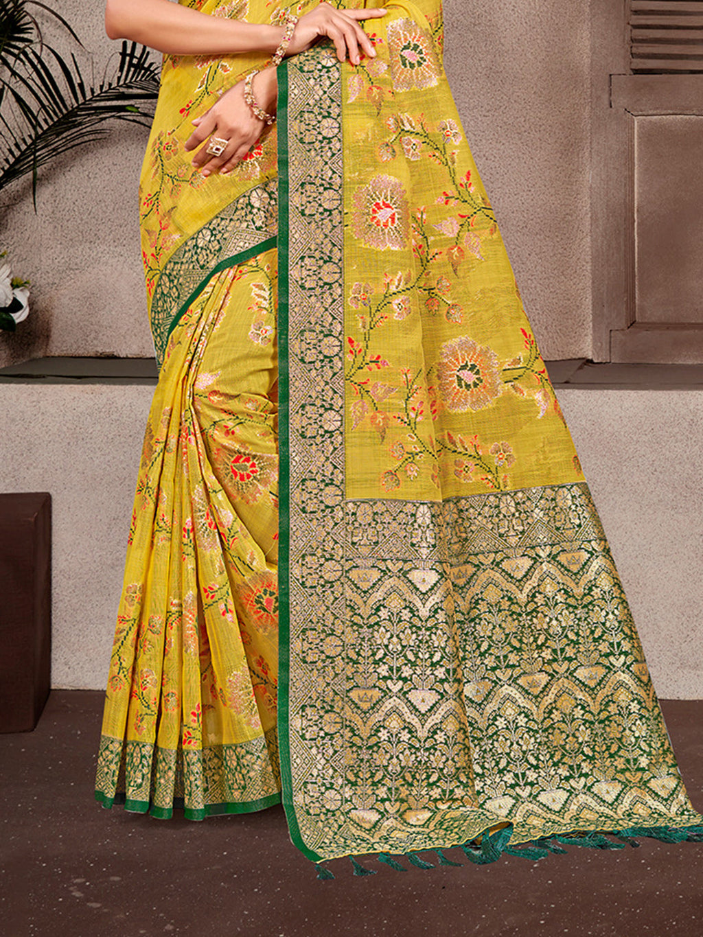 Sangam Prints Mustard Cotton Silk With Meena Woven Work Traditional Saree - Distacart