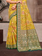 Sangam Prints Mustard Cotton Silk With Meena Woven Work Traditional Saree - Distacart