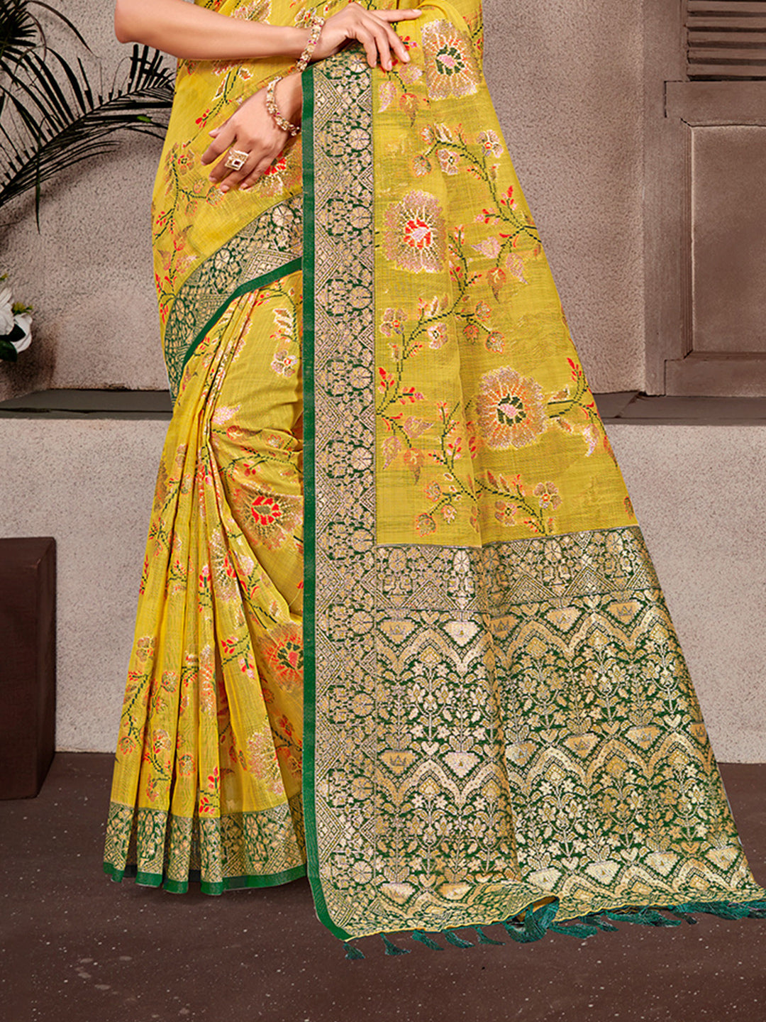 Sangam Prints Mustard Cotton Silk With Meena Woven Work Traditional Saree - Distacart