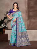 Sangam Prints Sky Blue Cotton Silk With Meena Woven Work Traditional Saree - Distacart