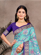 Sangam Prints Sky Blue Cotton Silk With Meena Woven Work Traditional Saree - Distacart
