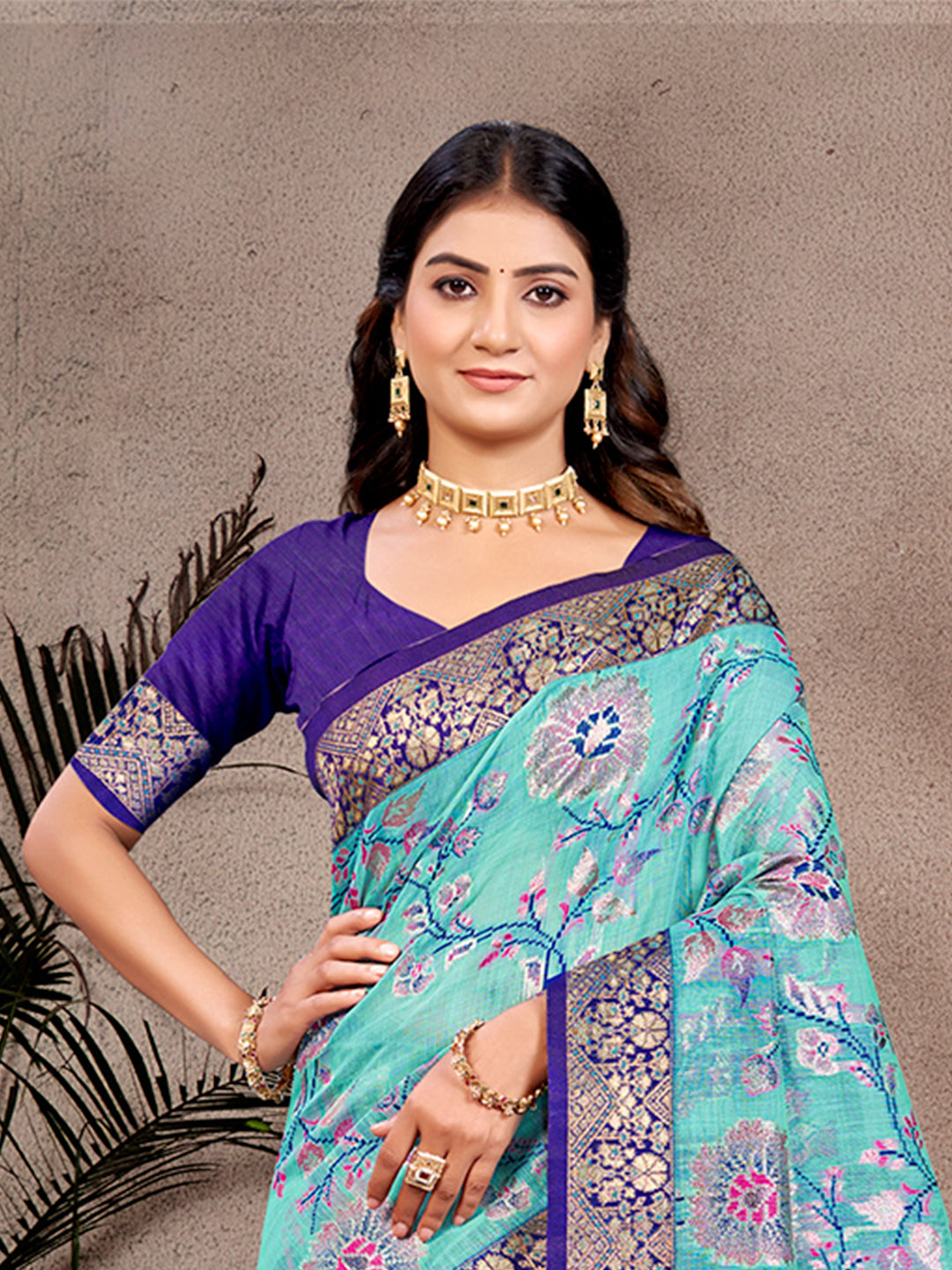Sangam Prints Sky Blue Cotton Silk With Meena Woven Work Traditional Saree - Distacart