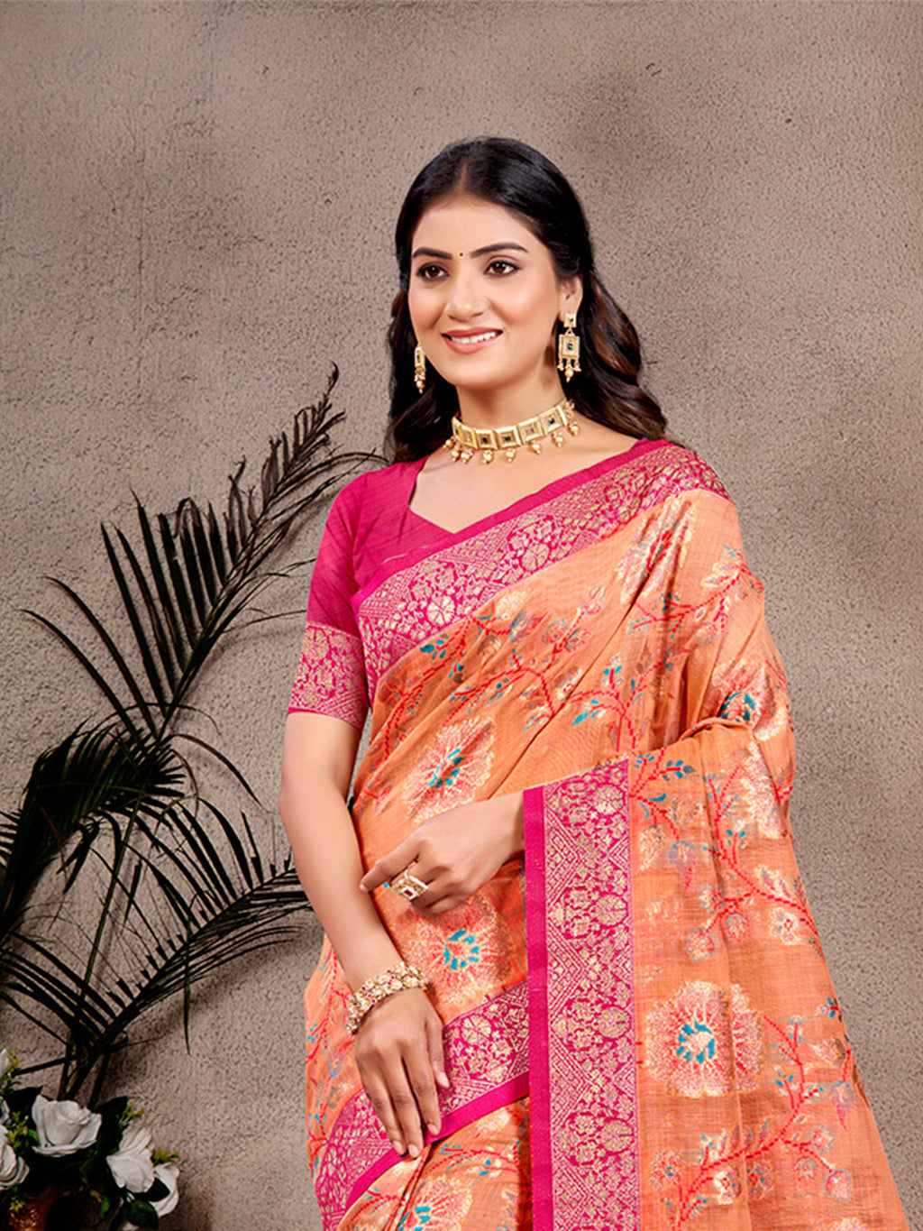 Sangam Prints Orange  Cotton Silk With Meena Woven Work Traditional Saree - Distacart
