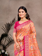 Sangam Prints Orange  Cotton Silk With Meena Woven Work Traditional Saree - Distacart