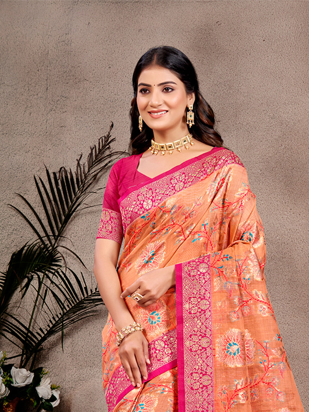 Sangam Prints Orange  Cotton Silk With Meena Woven Work Traditional Saree - Distacart