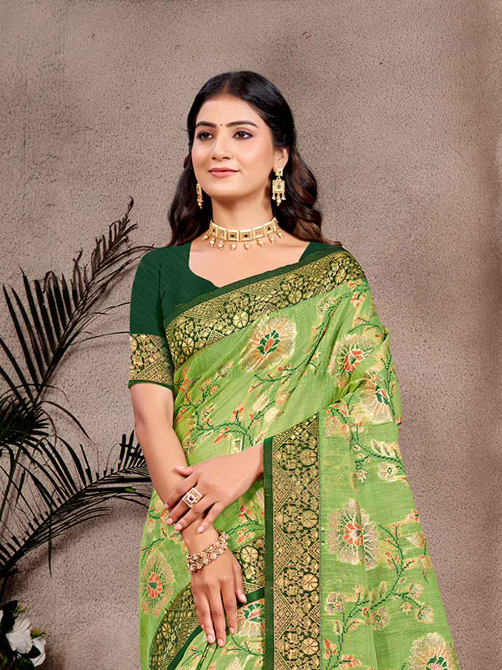 Sangam Prints Light Green Cotton Silk With Meena Woven Work Traditional Saree - Distacart