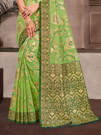 Sangam Prints Light Green Cotton Silk With Meena Woven Work Traditional Saree - Distacart