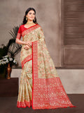 Sangam Prints Beige Cotton Silk With Meena Woven Work Traditional Saree - Distacart
