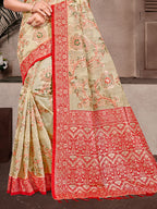 Sangam Prints Beige Cotton Silk With Meena Woven Work Traditional Saree - Distacart