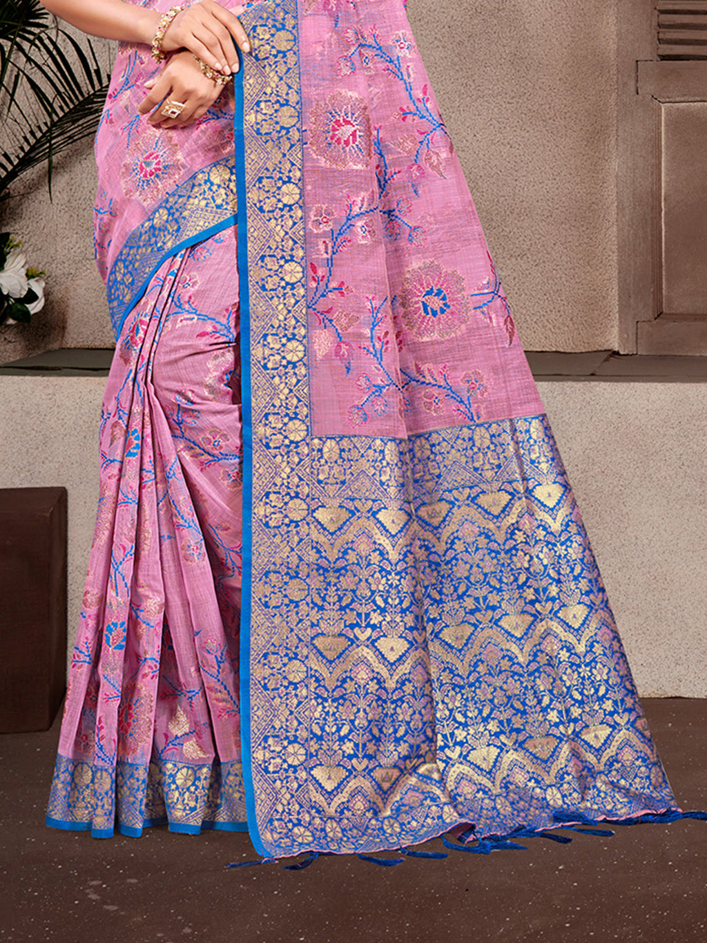 Sangam Prints Light Pink Cotton Silk With Meena Woven Work Traditional Saree - Distacart