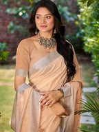 Sangam Prints Peach Linen Woven Work Traditional Saree - Distacart