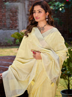 Sangam Prints Yellow Linen Woven Work Traditional Saree - Distacart