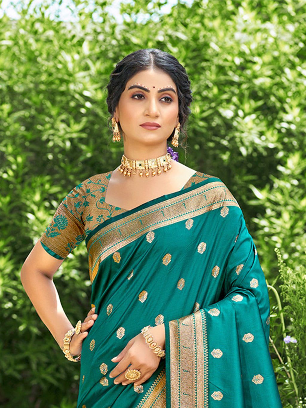 Sangam Prints Teal Green Silk Woven Work Traditional Saree - Distacart