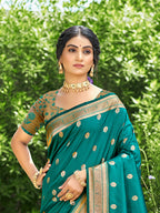 Sangam Prints Teal Green Silk Woven Work Traditional Saree - Distacart