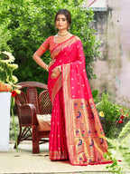 Sangam Prints Rani Pink Silk Woven Work Traditional Saree - Distacart