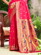Sangam Prints Rani Pink Silk Woven Work Traditional Saree - Distacart