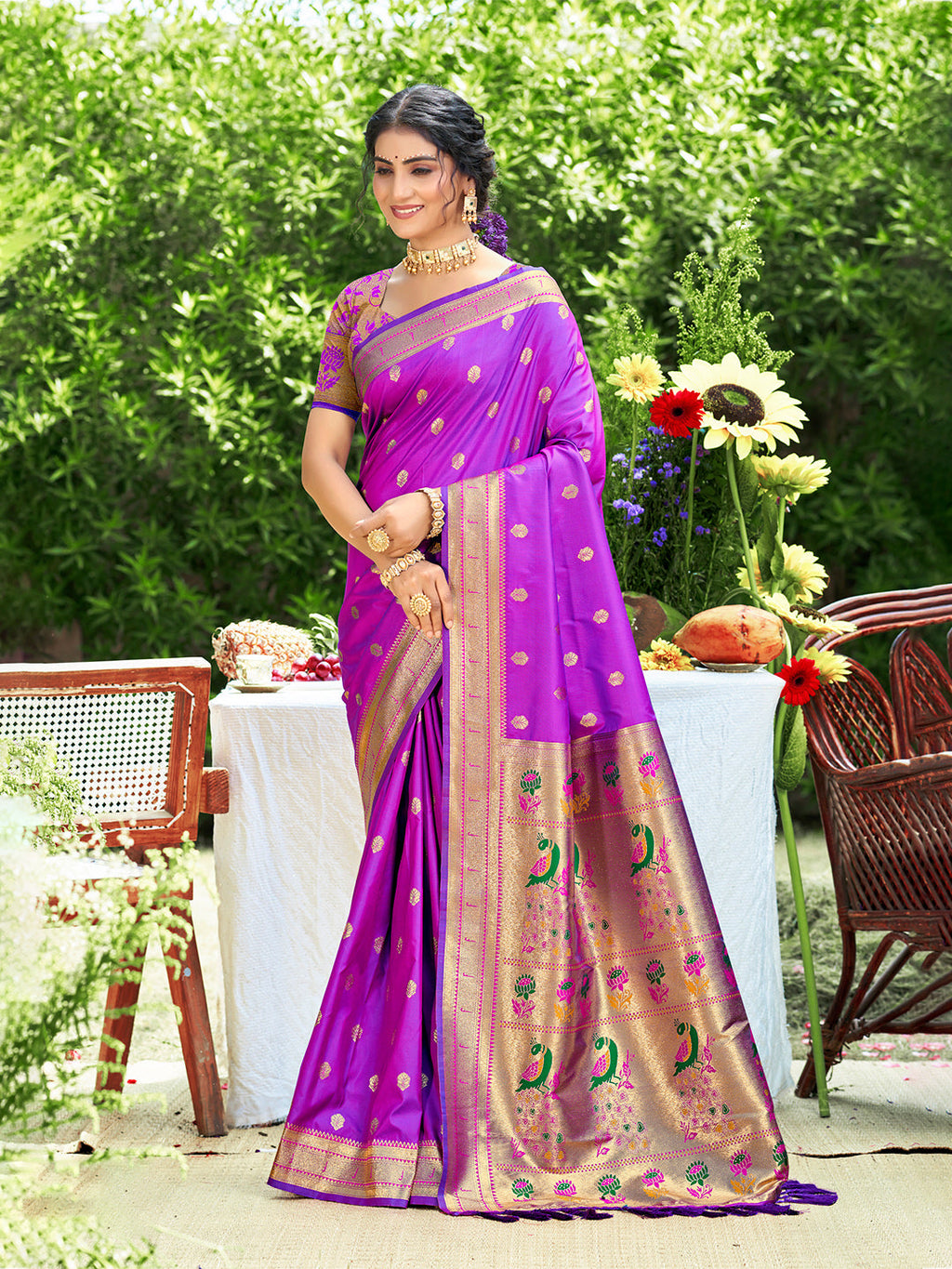 Sangam Prints Purple Silk Woven Work Traditional Saree - Distacart