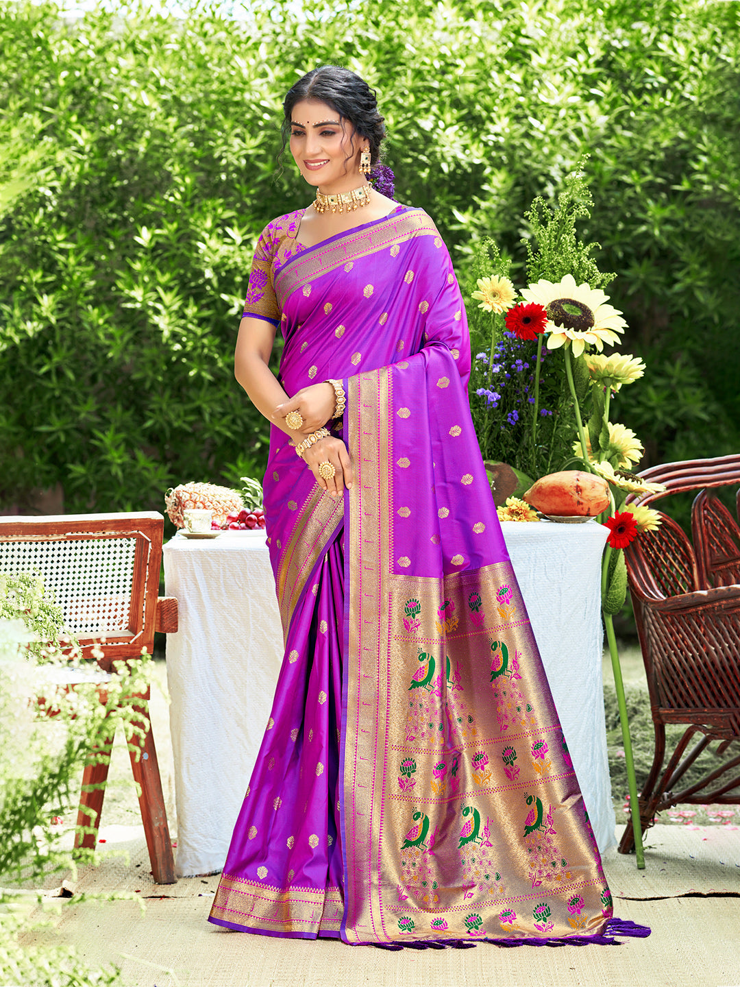 Sangam Prints Purple Silk Woven Work Traditional Saree - Distacart