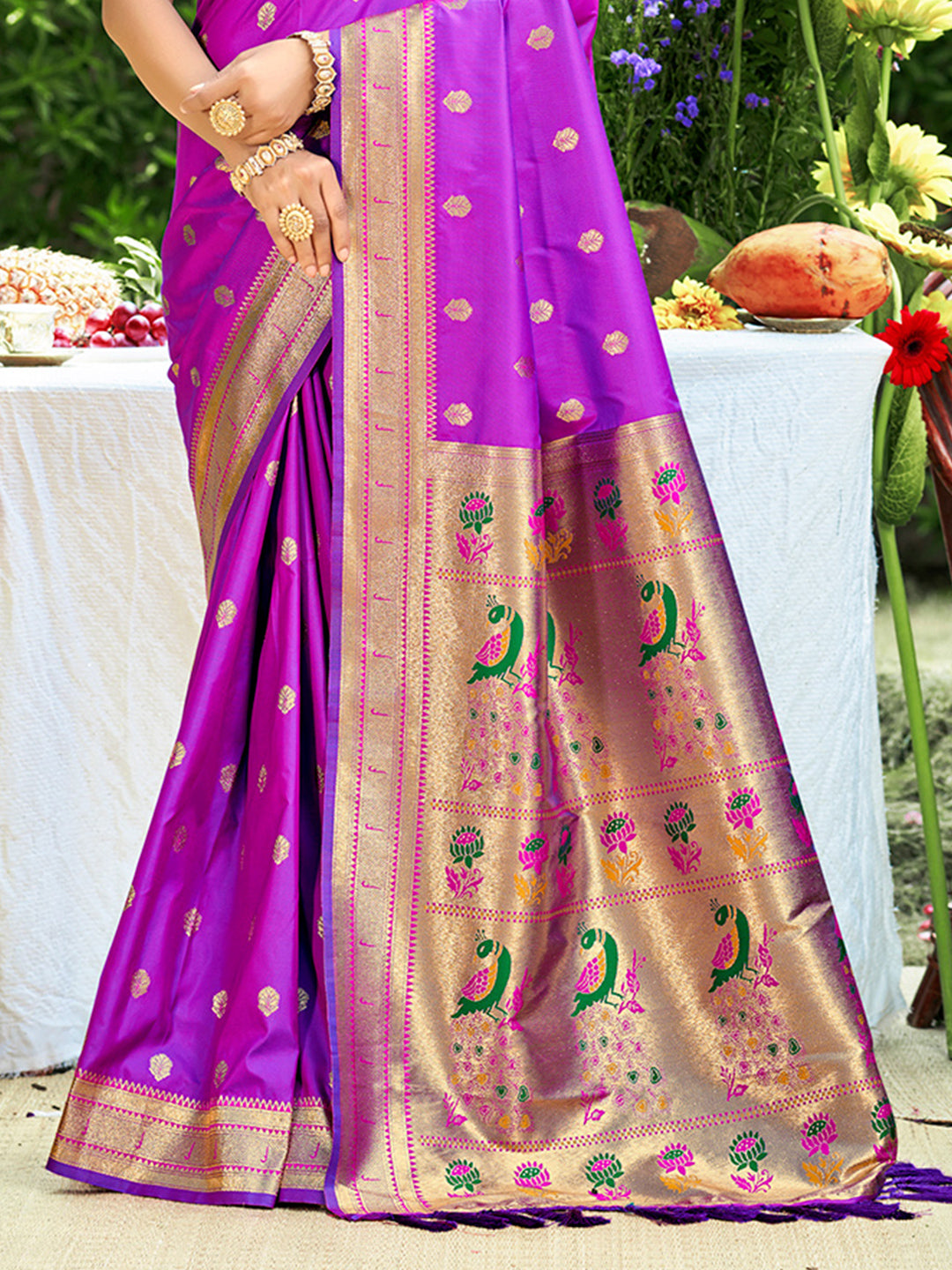 Sangam Prints Purple Silk Woven Work Traditional Saree - Distacart