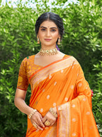 Sangam Prints Orange Silk Woven Work Traditional Saree - Distacart