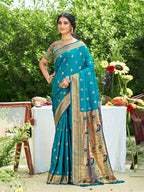 Sangam Prints Teal Silk Woven Work Traditional Saree - Distacart