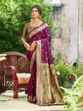 Sangam Prints Wine Silk Woven Work Traditional Saree - Distacart