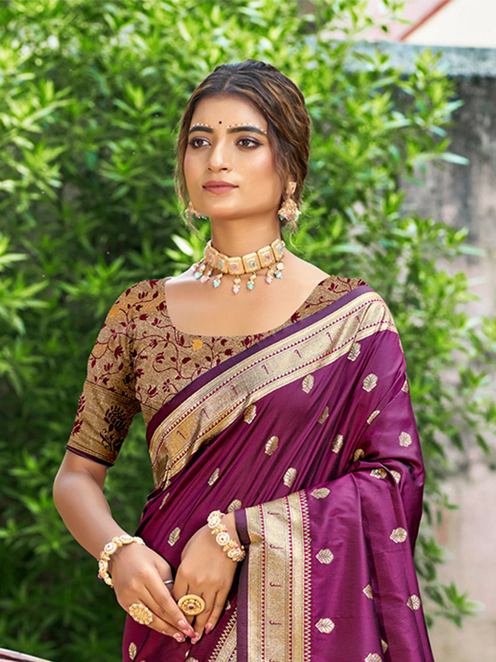 Sangam Prints Wine Silk Woven Work Traditional Saree - Distacart