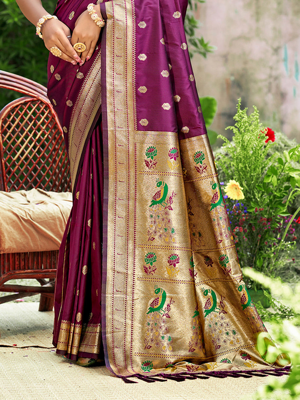 Sangam Prints Wine Silk Woven Work Traditional Saree - Distacart
