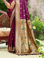 Sangam Prints Wine Silk Woven Work Traditional Saree - Distacart