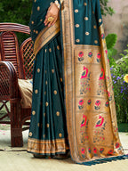 Sangam Prints Teal Blue Silk Woven Work Traditional Saree - Distacart