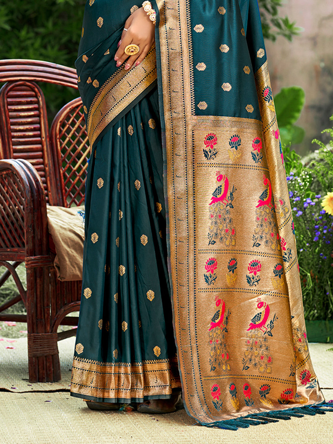 Sangam Prints Teal Blue Silk Woven Work Traditional Saree - Distacart