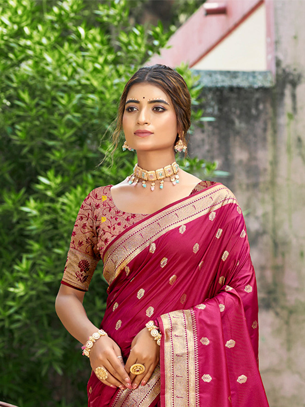 Sangam Prints Pink Silk Woven Work Traditional Saree - Distacart