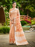 Sangam Prints Peach Linen Woven Work Traditional Saree