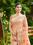 Sangam Prints Peach Linen Woven Work Traditional Saree