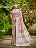 Sangam Prints Brown  Linen Woven Work Traditional Saree