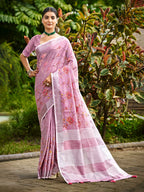 Sangam Prints Onion Pink Linen Woven Work Traditional Saree