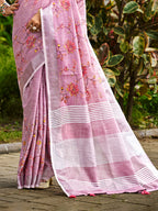 Sangam Prints Onion Pink Linen Woven Work Traditional Saree