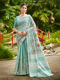 Sangam Prints Sky Blue Linen Woven Work Traditional Saree