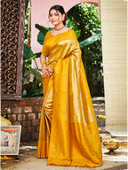 Sangam Prints Yellow Kanjivaram Silk Woven Work Traditional Saree - Distacart