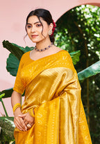 Sangam Prints Yellow Kanjivaram Silk Woven Work Traditional Saree - Distacart