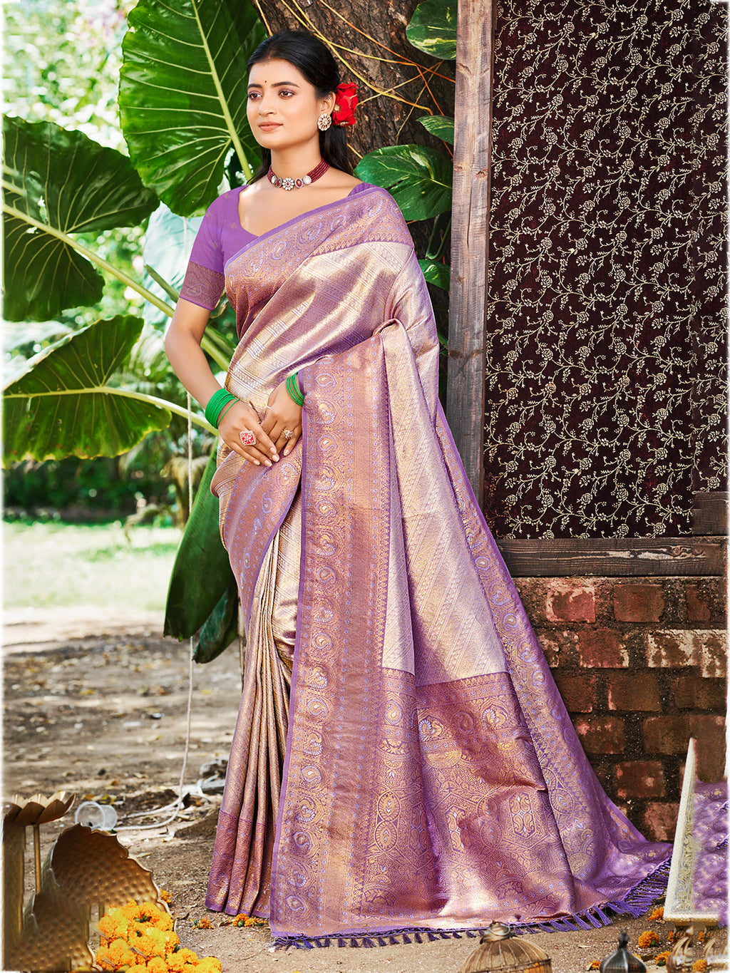 Sangam Prints Lavender  Kanjivaram Silk Woven Work Traditional Saree - Distacart
