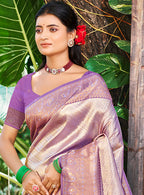 Sangam Prints Lavender  Kanjivaram Silk Woven Work Traditional Saree - Distacart