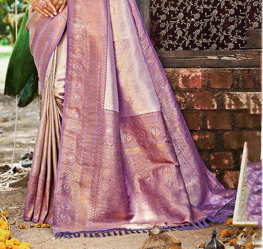 Sangam Prints Lavender  Kanjivaram Silk Woven Work Traditional Saree - Distacart