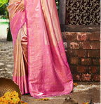 Sangam Prints Rani Pink Kanjivaram Silk Woven Work Traditional Saree - Distacart