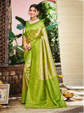 Sangam Prints Green And Gold Kanjivaram Silk Woven Work Traditional Saree - Distacart
