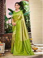 Sangam Prints Green And Gold Kanjivaram Silk Woven Work Traditional Saree - Distacart
