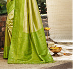 Sangam Prints Green And Gold Kanjivaram Silk Woven Work Traditional Saree - Distacart