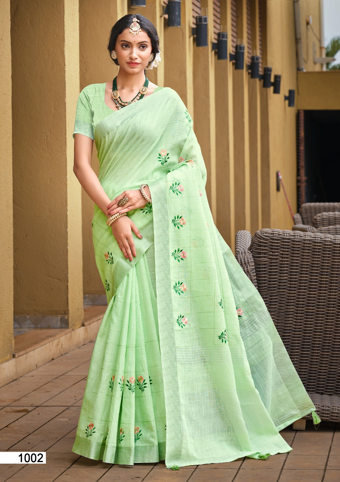 Prazu Fashion Mint Green Linen Cotton Weaving Wedding Wear Saree - Distacart
