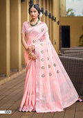Prazu Fashion Baby Pink Linen Cotton Weaving Wedding Wear Saree - Distacart