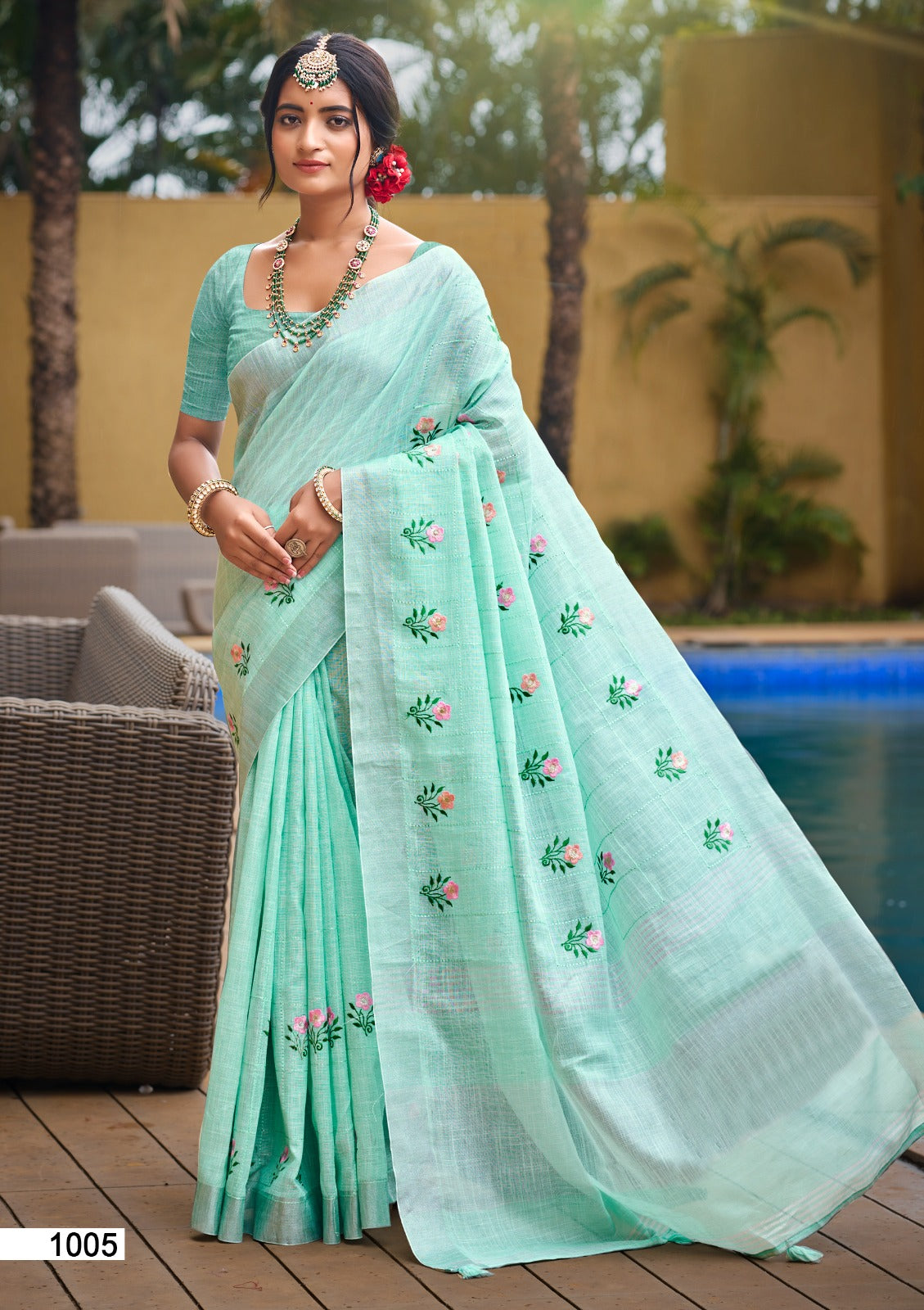 Prazu Fashion Light Sky Blue Linen Cotton Weaving Wedding Wear Saree - Distacart